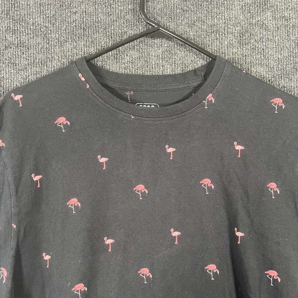 PD&C Men's Large Short Sleeve Graphic T-Shirt Black All Over Pink Flamingo